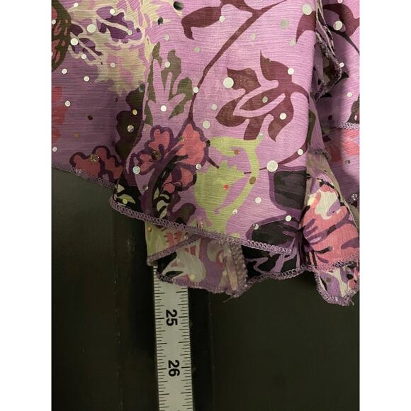 Vintage Rampage Womens Top Small Purple Floral Chiffon Sheer Sequin Fairy 90s - Picture 6 of 7
